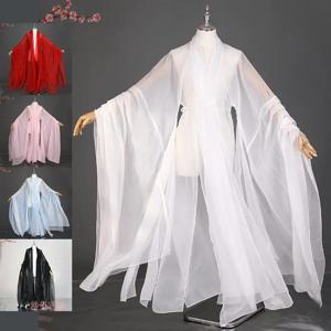 고대 스타일 중국 Hanfu 망토 민속 무용 무대 공연 의상 망토 우아한 Tulle 쉬폰 대형 슬리브 Hanfu Cardigan