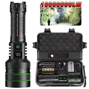 1000000LM 강력한 손전등 Type-C 충전식 LED 토치 야외 캠핑 야간 낚시를위한 26650 배터리 비상 공급 사용