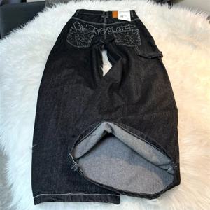 빈티지 자수 블랙 청바지 여성 오버 사이즈 streetwear 그런지 y2k 헐렁한 데님 바지 와이드 레그 보이프렌드 진 힙합 고딕