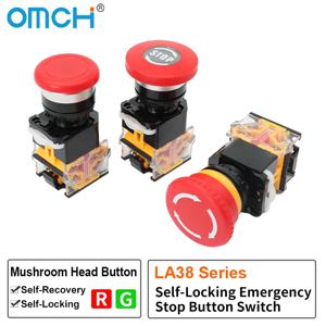 OMCH 22mm 자동 잠금 비상 정지 스위치 버튼 LA38-11ZS 1NO 1NC 버섯 헤드 스위치 자체 복구 자동 잠금