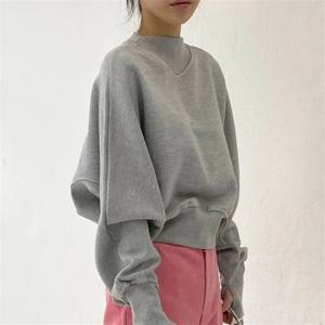 패션 허리 Cinched Cropped 스웨터 여성 가을 ​​하라주쿠 캐주얼 오버 사이즈 풀오버 레이디 그레이 긴 소매 Crewneck 후드