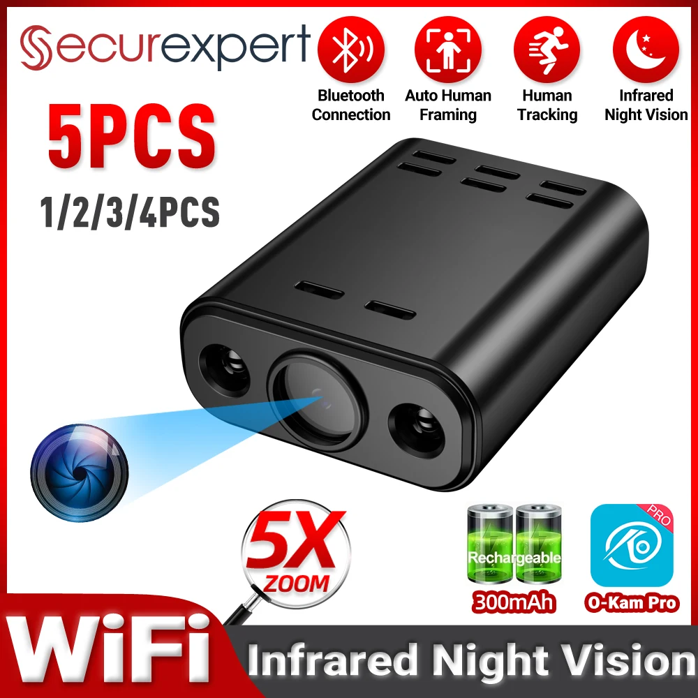 1-5PCS 5MP 미니 WIFI 보안 카메라 내장 배터리 인간 추적 IP 원격 모니터링 IR 야간 투시경 Protable 바디 카메라