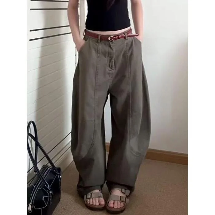 랜덤 배포 여성용 하이웨이스트 와이드 레그 팬츠 지퍼 클로저 폴리에스터 코튼 혼방 캐주얼 웨어 사계절용