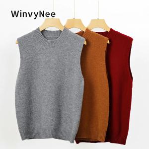 WinvyNee 2025 여성용 울 조끼 O넥 의류 캐주얼 따뜻한 외투 조끼 여성 상의 니트 스웨터 가을 C1002050