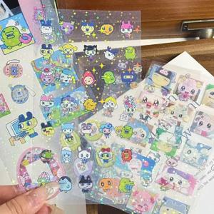 다마고치 더블 투명 스티커 만화 픽셀 마메치 레이저 커팅 필름 스티커 핸드북 컵 휴대폰 케이스 스티커