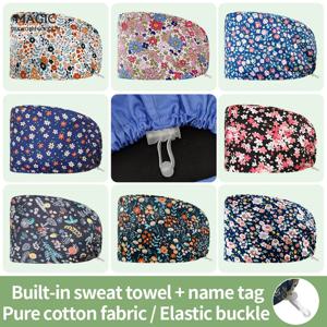 긴 머리를위한 멋진 인쇄 의사 모자 외과 모자 클래식 간호사 Baotou 모자 여성 남성 땀 흡수 수건 스크럽 모자