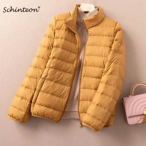 Schinteon 여성용 초경량 90% 화이트 덕 다운 코트, 캐쥬얼 아웃웨어, 스탠드 칼라, 휴대용 보관, 가을, 겨울 하이 퀄리티
