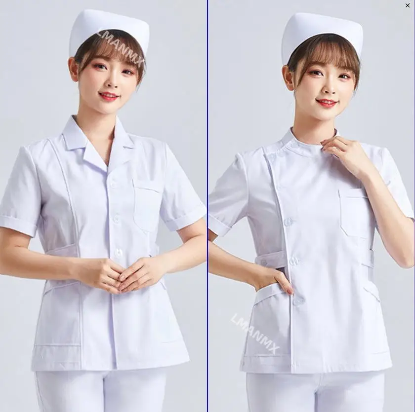 흰색 짧은 소매 스크럽 유니폼 여성 애완 동물 미용 클리닉 간호 의류 작업복 간호사 스크럽 작업 핑크 의료 유니폼