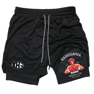 Anime IPPO 남성용 압축 반바지 체육관 운동 러닝 운동 2 in 1 성능 반바지 (포켓 포함) Activewear