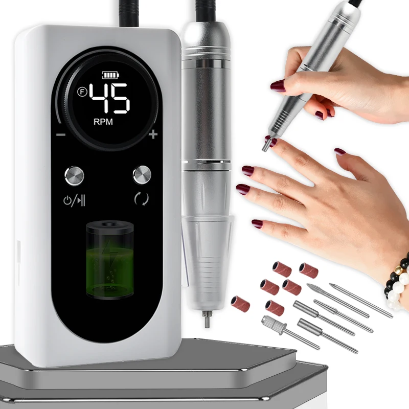 충전식 전기 네일 드릴 머신, 네일 밀 커터 세트, 네일 드릴 비트, 휴대용 네일 살롱 네일 파일 키트, 45000 RPM