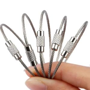 10Pcs 와이어 로프 열쇠 고리 스테인레스 스틸 와이어 열쇠 고리 Carabiner 케이블 열쇠 고리 야외 하이킹