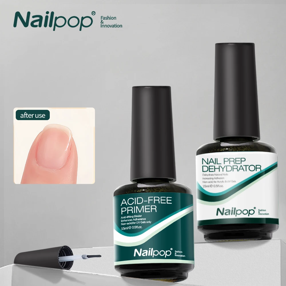 Nailpop 네일 탈수기 및 프라이머 무산 천연 네일 준비, 아크릴 및 UV 젤 네일 광택제, 빠른 건조, 우수한 본딩 세트