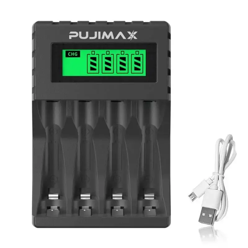 PUJIMAX 4 슬롯 1.2V 스마트 배터리 충전기 LCD 디스플레이 AA/AAA NiCd NiMh 충전식 배터리 휴대용 고속 충전 어댑터