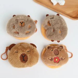 Capybara 카와이 애니메이션 봉제 동전 지갑, 사랑스러운 만화 라운드 백 펜던트, 재미있는 미니 패션 헤드폰 보관 가방