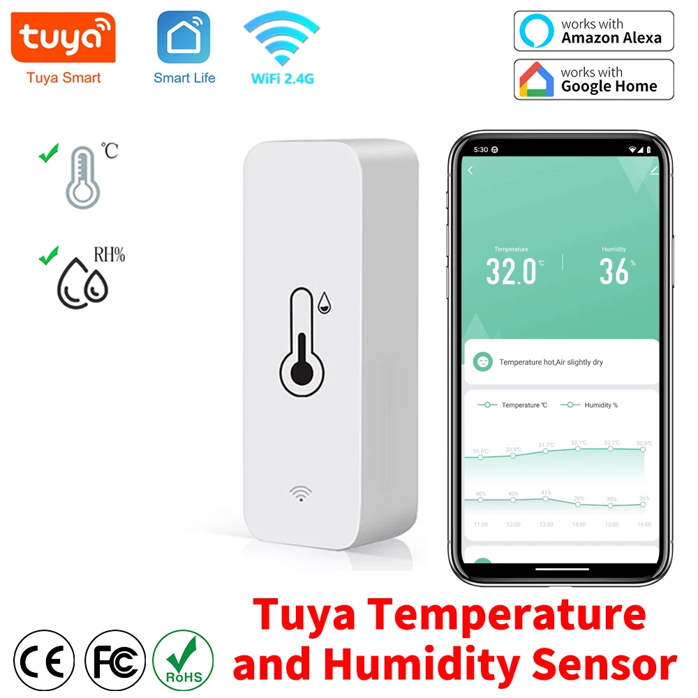 Tuya Zigbee WiFi 온도 및 습도 센서 APP 스마트 홈용 원격 모니터 var SmartLife WorkWith Alexa Google Assistant