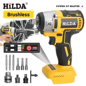 HILDA 1/2 인치 리튬 이온 배터리 브러시리스 전기 렌치 Led 조명이있는 Makita 18V 배터리 용 무선 전동 공구