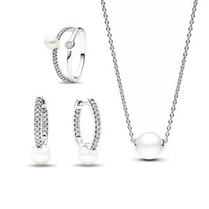 스털링 실버 925 담수 교양 진주 콜리어 진주 반지 목걸이 귀걸이 쥬얼리 여성을위한 설정 파인 쥬얼리 선물
