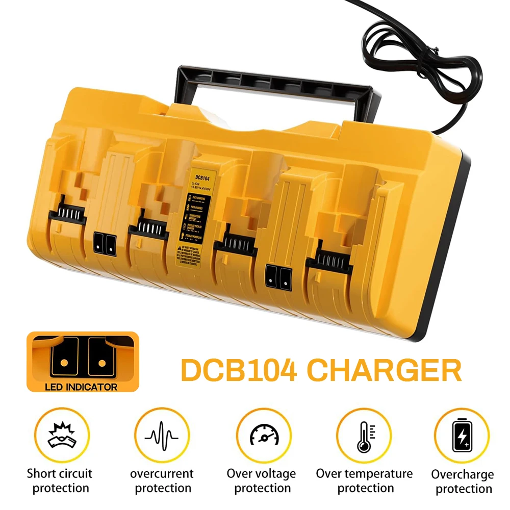 Dewalt 배터리 충전기 DCB104 교체, Dewalt 12V 18V 다중 배터리 충전기 스테이션, 4포트 고속 충전기와 호환 가능