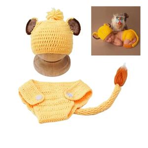 신생아 사진 의류 소품 Simba 사자 모자와 바지 부드러운 니트 양모 직조 의상 세트 아기 Photoshoot 액세서리