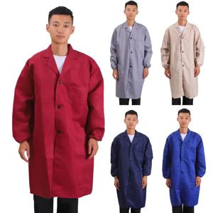 작업 코트 긴 소매 실험실 노동 방진 작업 의류 싱글 브레스트 중간 길이 빨 작업 재킷 남성 유니폼