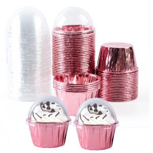 25/50pcs 호일 컵케익 라이너 내열성 알루미늄 케이크 컵 뚜껑이있는 라운드 베이킹 컵 주방 웨딩 생일 파티 공급