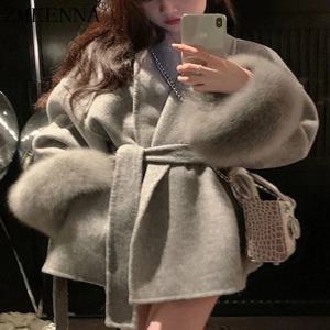 ZMEENNA 우아한 OL 오피스 레이디 오버코트 모피 패치 워크 긴 소매 모직 코트 아름다운 여성 의류 자켓 가을 2025 가을