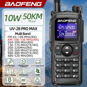 BAOFENG UV-28 프로 맥스 워키토키, 10W 멀티 밴드 999CH 무선 복사 주파수, 장거리 C 타입 AM FM UHF NOAA 양방향 라디오