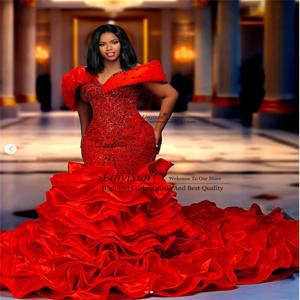 럭셔리 비즈 크리스탈 인어 무도회 드레스, 블랙 걸스 오프 숄더, 포멀 이브닝 파티 가운, 맞춤형 가운