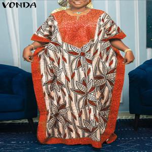 플러스 사이즈 드레스 2025 여성 여름 Sundress 인쇄 보헤미안 Vestidos 빈티지 V 넥 박쥐 날개 슬리브 가운 특대