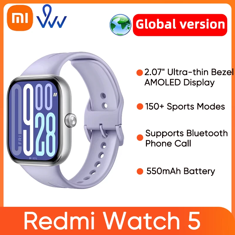 샤오미 레드미 워치 5 글로벌 버전, 2.07 인치 60Hz AMOLED 스크린 내장 GNSS 블루투스 통화 150 + 스포츠 모드, 24 일 배터리 수명