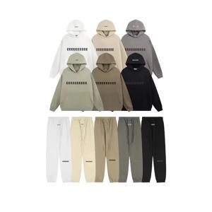 21SS 클래식 브랜드 더블 라인 남성 후드 럭셔리 가슴 실리콘 편지 태그 후드 하이 스트리트 느슨한 플러시 운동복 세트