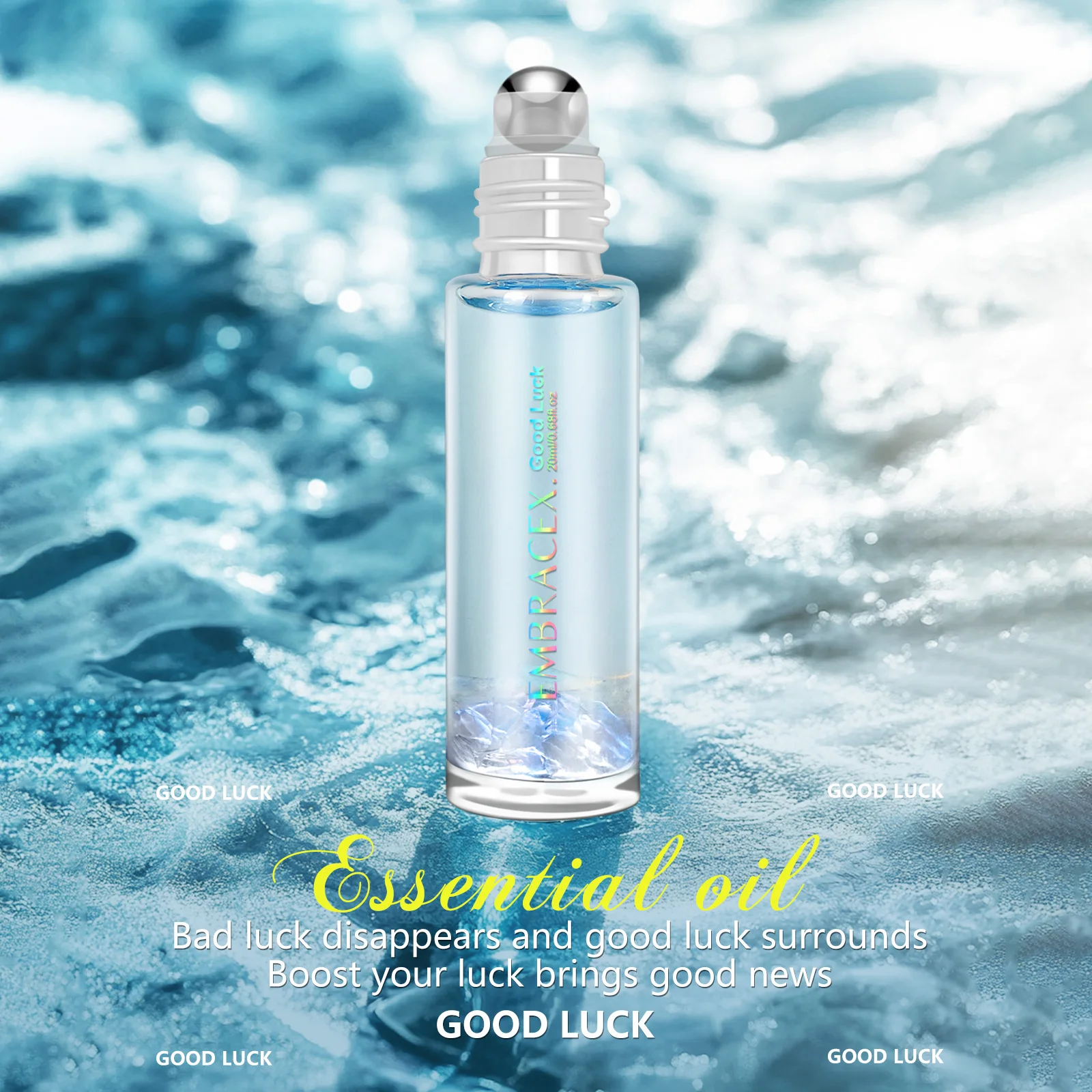 20ml 행운을 빌어요 에센셜 오일 롤러 볼 향수 긍정적 인 에너지를위한 천연 아로마 테라피 행운을 빌어요 주변 스킨 케어 마사지
