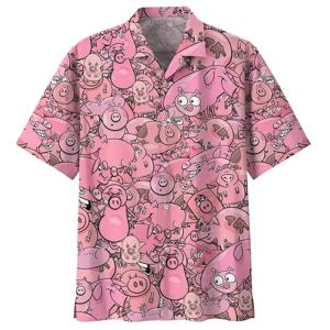 하와이 스타일 3D 인쇄 핑크 Piglet 여름 캐주얼 느슨한 반소매 셔츠 거리 남성 Camisa Hawaiana Hombre Ropa
