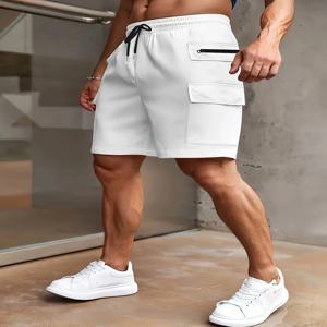 신상품 남성용 작업복 반바지, 캐주얼 기본 솔리드 컬러, 지퍼 포켓, 데일리 경량 드로스트링 여름 반바지