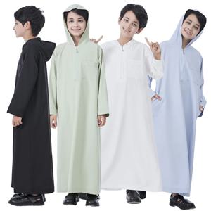 소년 Jubba Thobe 이슬람 후드 Abayas 중동 아랍어 Kaftan 긴 소매 가운 두바이 이슬람 의류 라마단 드레스 Dishdasha