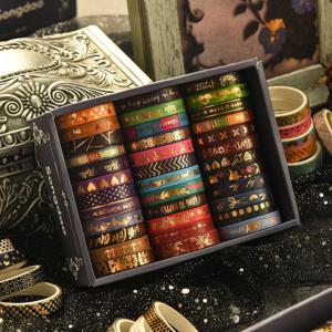 36롤 빈티지 와시 테이프 세트, 스크랩북, 플래너, 다이어리, DIY 선물 아이디어를 위한 기하학적 핫 스탬핑 패턴 장식 테이프