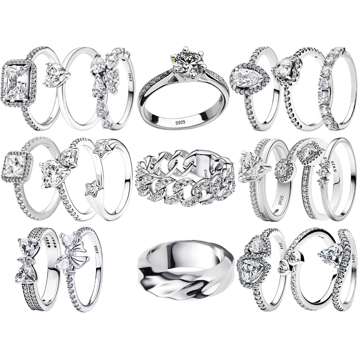 빈티지 Moissanite 반지 925 스털링 실버 6 발톱 큐빅 지르코니아 하트 크라운 반지 여성을위한 기념일 파인 쥬얼리 선물