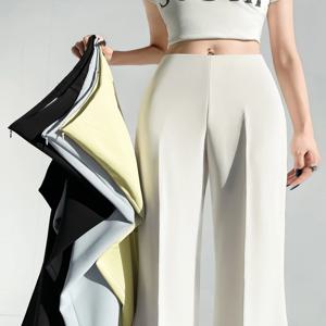 아이스 실크 와이드 레그 팬츠 여성 여름 얇은 캐주얼 하이웨이스트 슬림 롱 드레이프 마이크로 플레어 팬츠 출퇴근 스타일 한국 패션