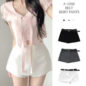 하이웨이스트 안전 반바지 A라인 미니스커트 슈트 여성용 전문가용 팬츠 세트 짧은 치마 바지 반신 보호