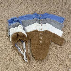 2pcs 신생아 사진 복장 부드러운 모헤어 니트 곰 모자와 Romper 소품 아기 소년/소녀를위한 스튜디오 사진 촬영 의상