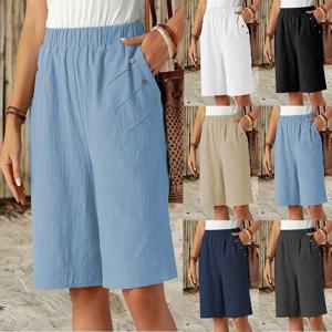 2025 여성 여름 반바지 - 하이웨이스트 5인치 캐주얼 라운지 반바지, 단색 스트레이트 레그 홈 & 아웃도어웨어