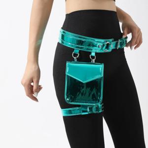 휴대용 펑크 메탈릭 허리 벨트 파우치 고스 PU 가죽 광택 패니 팩 레그 링 동전 지갑 오토바이 웨이스트팩 여성용