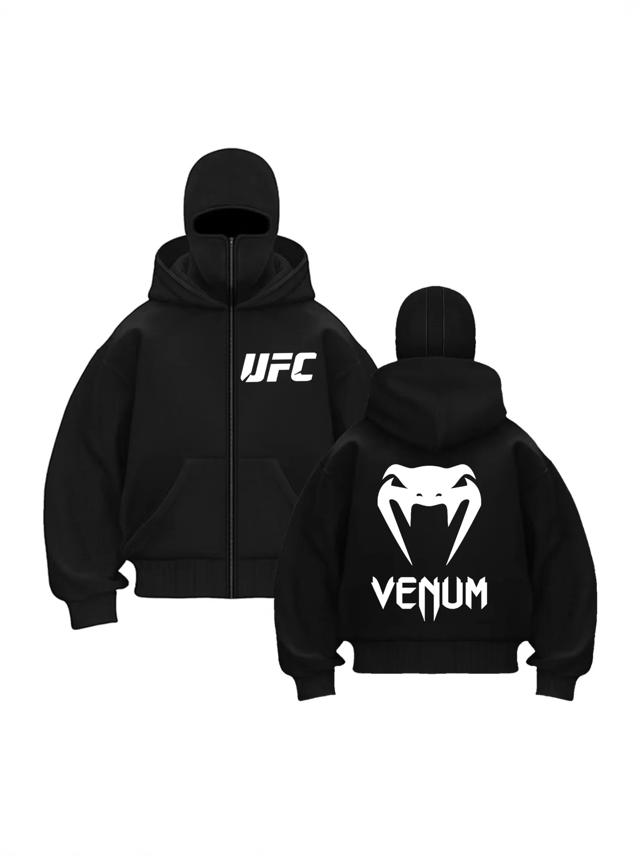 UFC 베놈 타이드 브랜드 크로스보더 플러시 더블 햇 유니크 디자인 후디 가을 겨울 신상 남녀공용 루즈핏