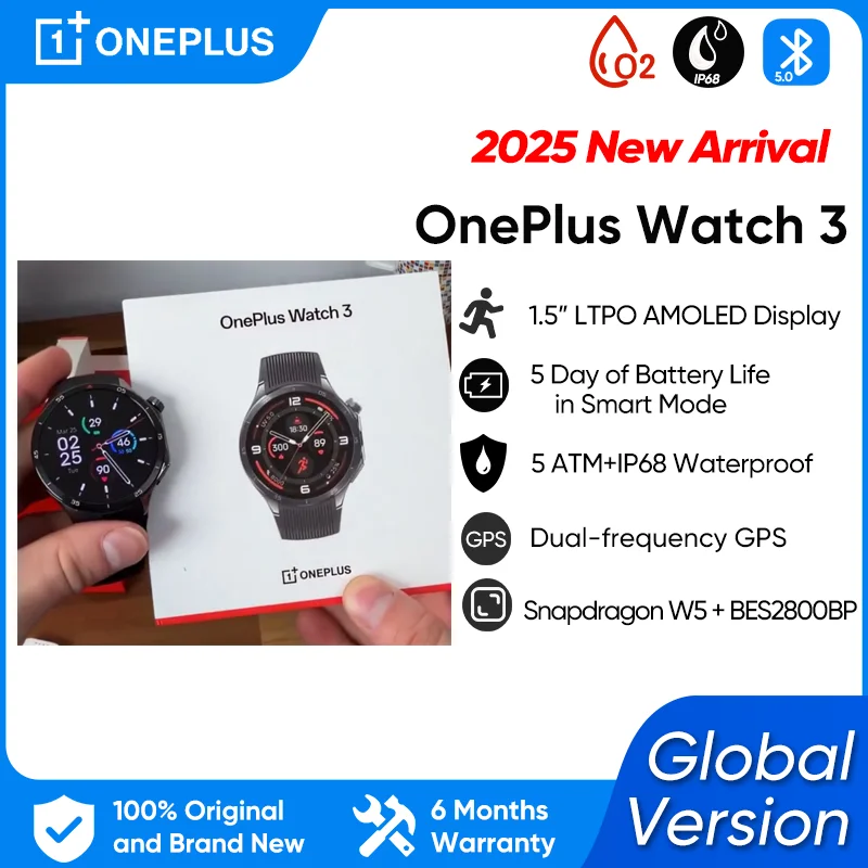 【브랜드+】글로벌 버전 원플러스 워치 3 스마트워치 1.50인치 LTPO AMOLED 디스플레이 스냅드래곤 W5 프로세서 듀얼 주파수 GPS