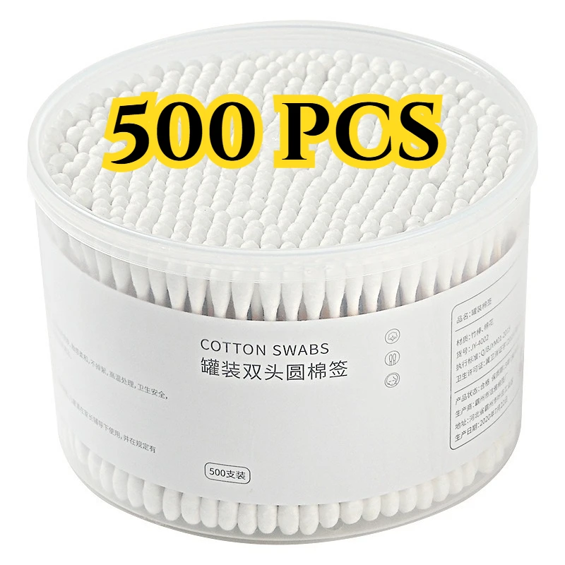 500개 일회용 면봉 박스, 이중 헤드 코 귀 청소 여성 메이크업 도구, 일상 청소, 애완동물 관리 다용도