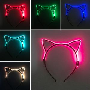 LED 라이트 업 헤드웨어, 고양이 귀 LED 깜박이 머리띠, 레이브, 여성, 소녀, 글로우 파티 용품, 6 가지 조명 색상, 신제품