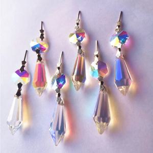 6PCS 36mm 무지개 고드름 프리즘 나비 조명 액세서리 크리스탈 샹들리에 부품 Suncatcher 파티 웨딩 장식