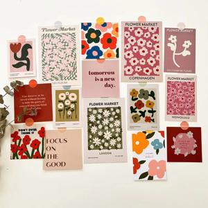 Ins 예술적 꽃 시장 장식 카드 크리 에이 티브 다채로운 엽서 방 침실 배경 벽 스티커 사진 소품 15 시트