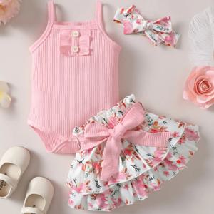 0-2 세 신생아 아기 소녀 여름 민소매 서스펜더 점프 슈트 꽃 프린트 짧은 치마 귀여운 패션 유아 세트