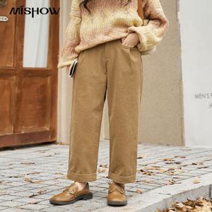 MISHOW 여성 빈티지 하이 웨스트 코듀로이 바지 2025 가을 겨울 루즈 지퍼 캐주얼 솔리드 스트레이트 와이드 레그 팬츠 MXC44K0446